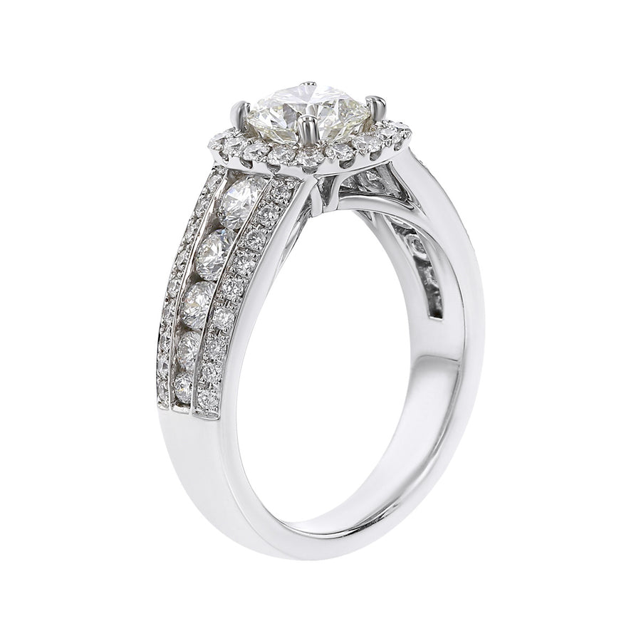 18K White Gold Diamond Halo 3 Row Engagement Ring