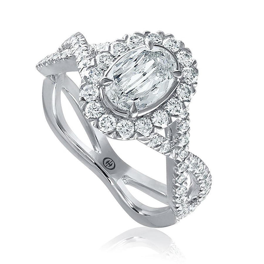 L'Amour Crisscut Oval Diamond Halo Engagement Ring