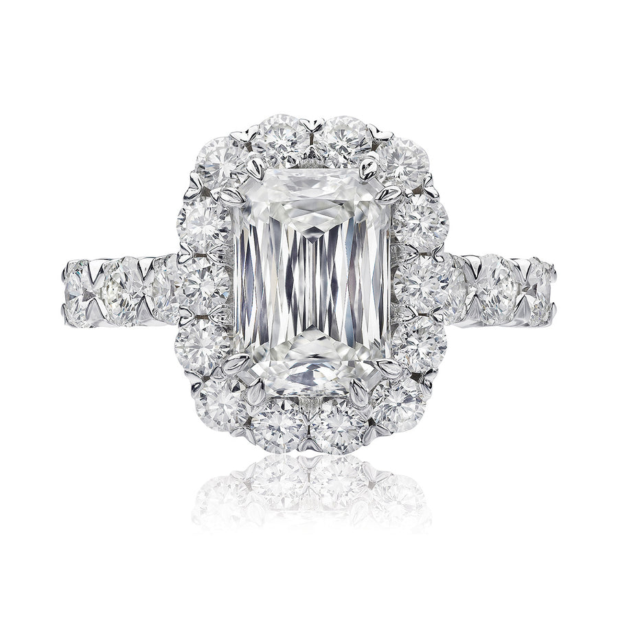 Simple Emerald-cut Diamond Halo Engagement Ring