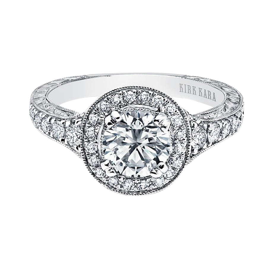Engraved Filigree Halo Diamond Engagement Ring Setting