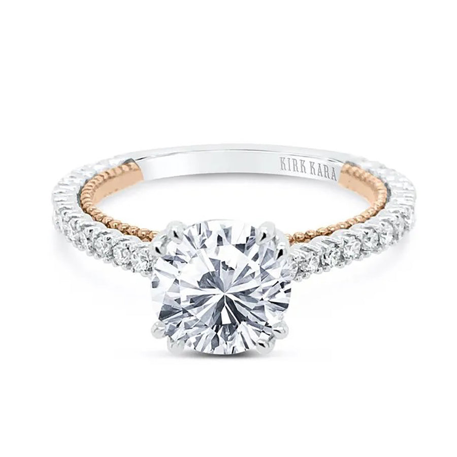 18K White and Rose Beaded Timeless Diamond Engagement Ring Setting