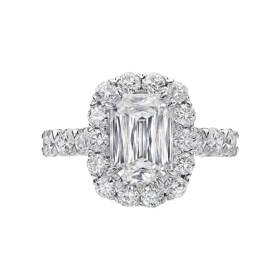 Crisscut Emerald Cut Diamond Halo Engagement Ring