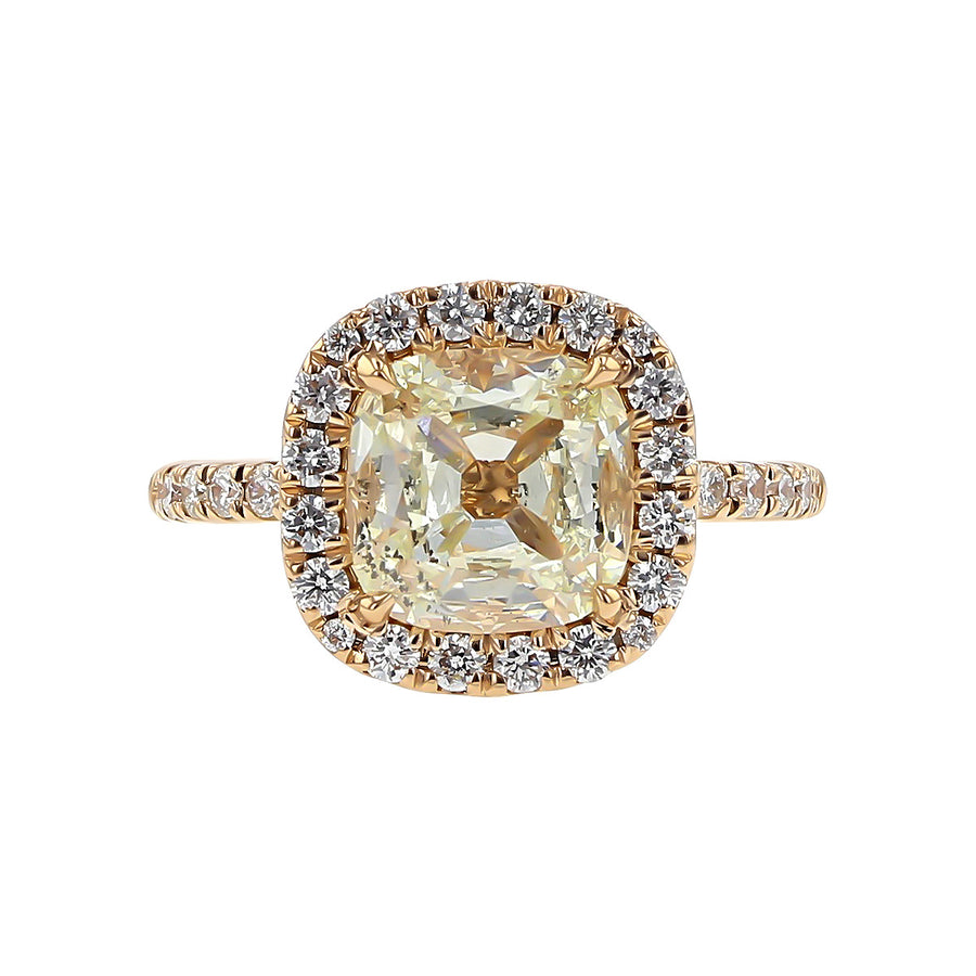 18K Gold Cushion-cut Diamond Halo Engagement Ring