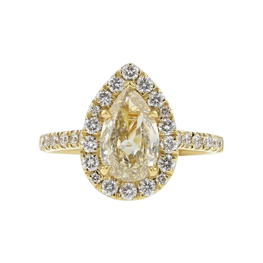 14K Gold Pear-Shaped Diamond Halo Engagement Ring