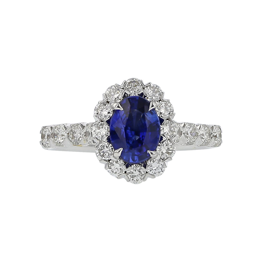 14K White Gold Sapphire and Diamond Halo Ring