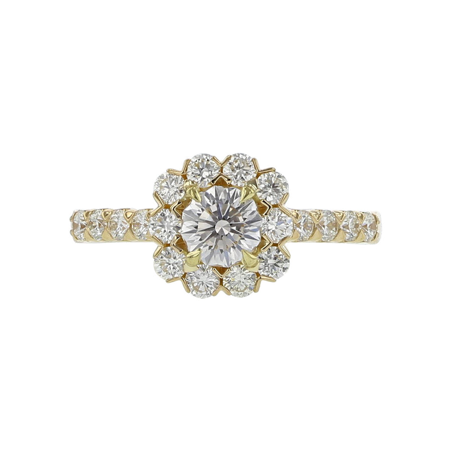 18K Yellow Gold Crisscut Diamond Halo Engagement Ring