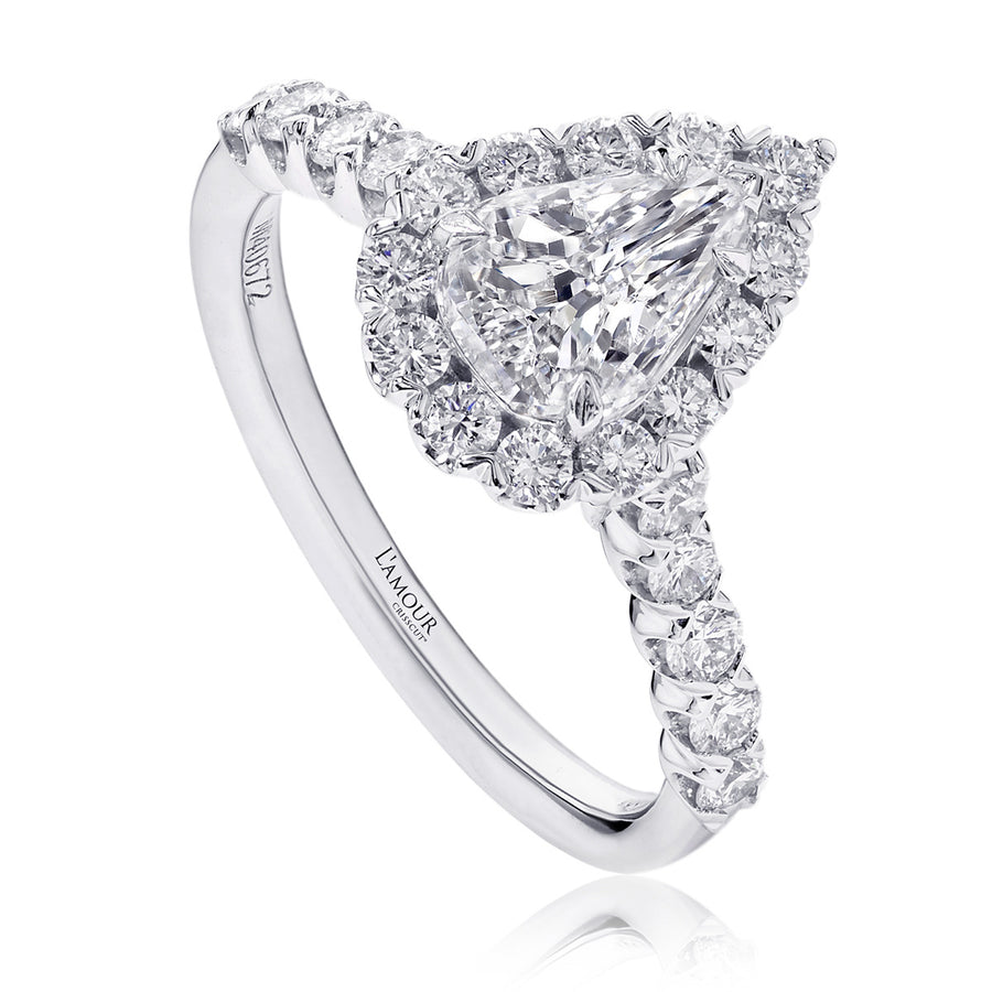 L'Amour Crisscut Pear Shape Diamond Halo Ring