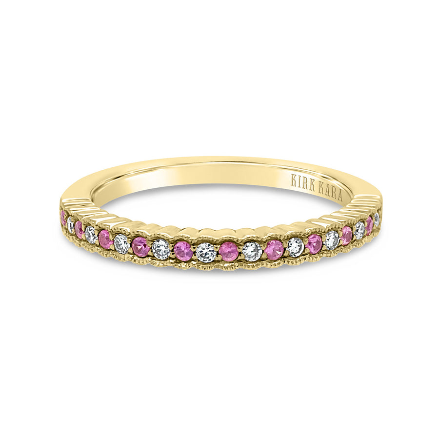 18K Rose Gold Pink Sapphire and Diamond Wedding Band