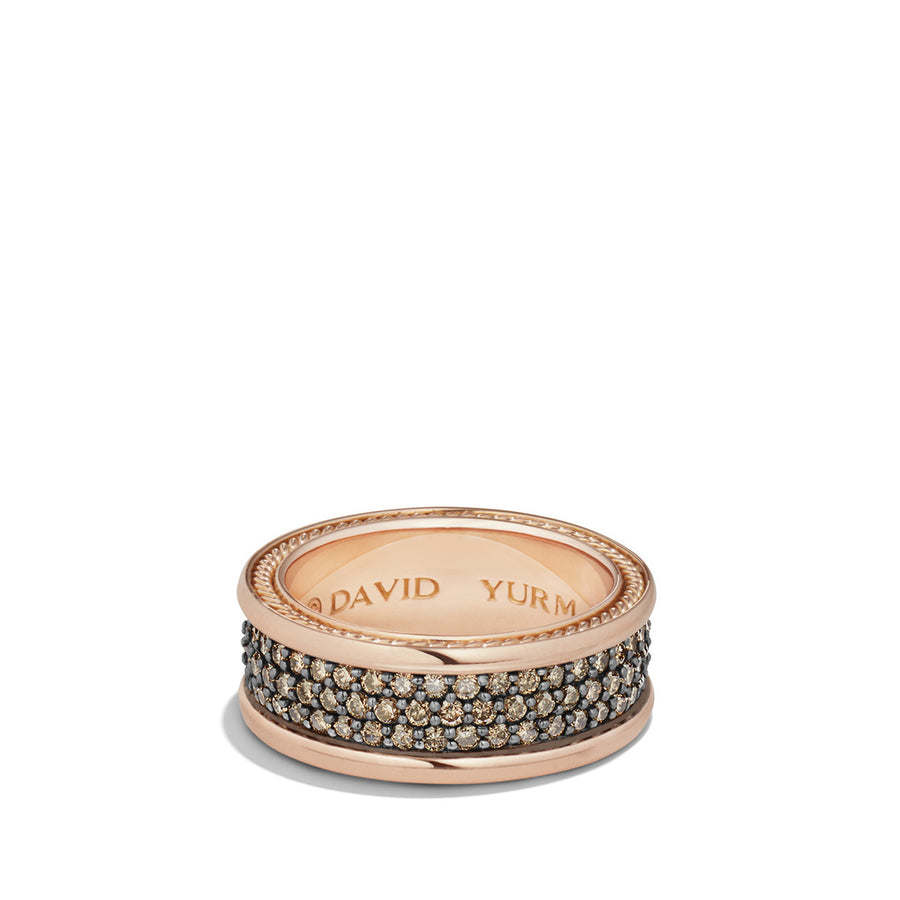 Streamline Three Row Band Ring in 18K Rose Gold with Pave Cognac Diamonds