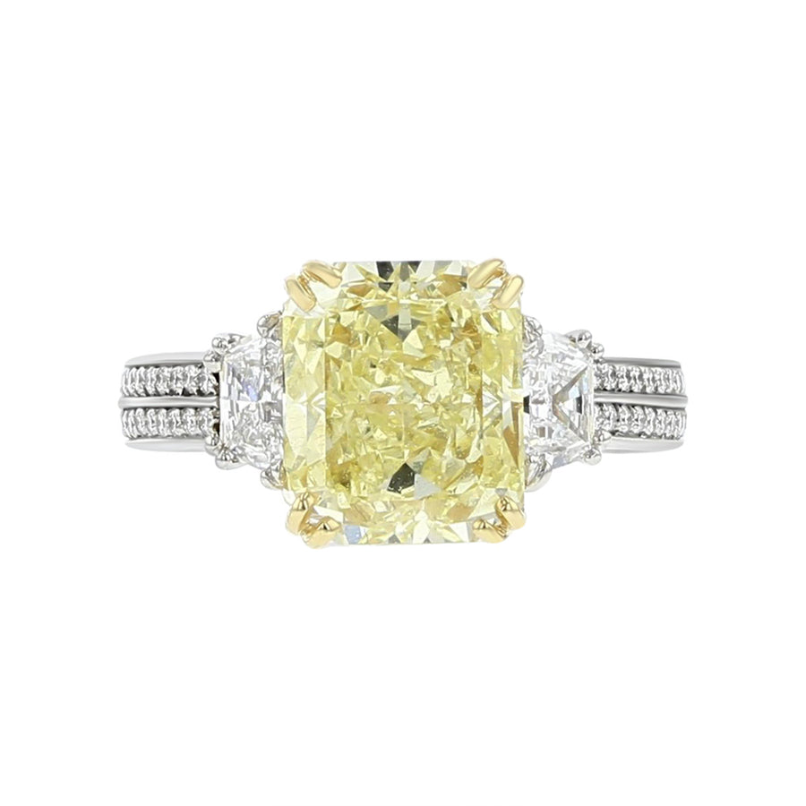 Radiant-cut Fancy Yellow Diamond 3-Stone Ring