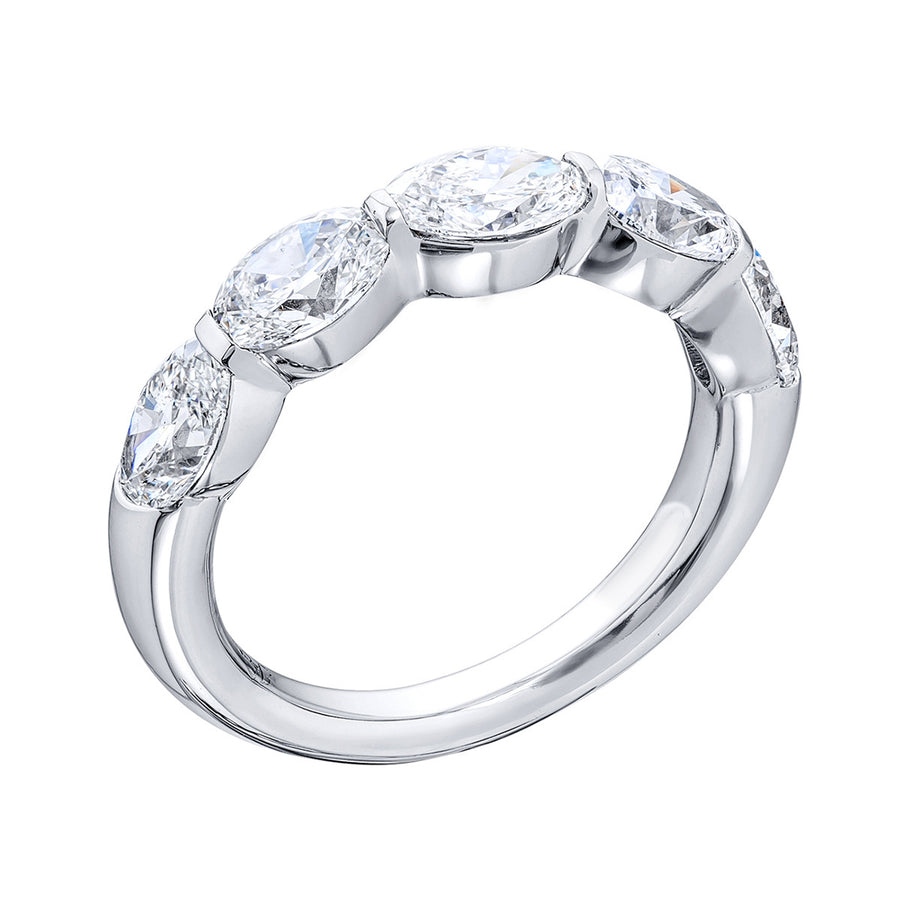 Platinum Oval Diamond East-West Partway Wedding Band
