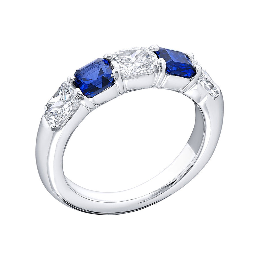 Radiant-cut Diamond and Square Princess-cut Sapphire Wedding Band