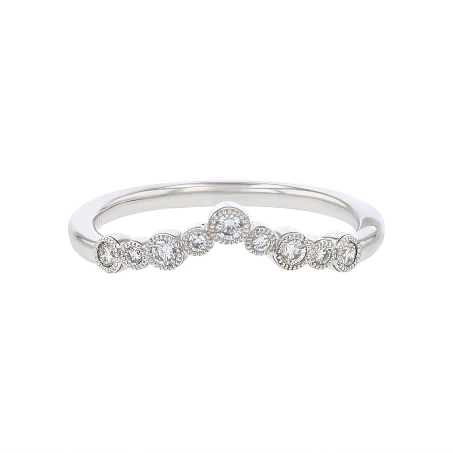 Bubble Milgrain Diamond V Wedding Band