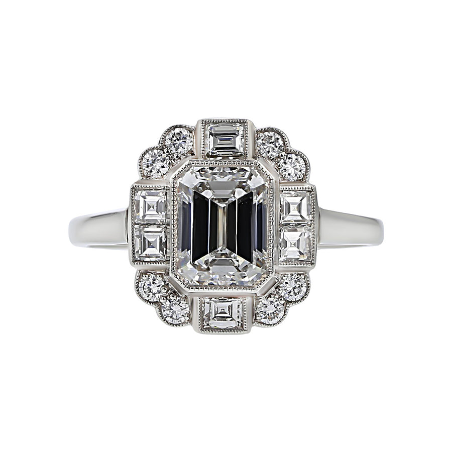 Platinum Emerald-cut Diamond Halo Ring
