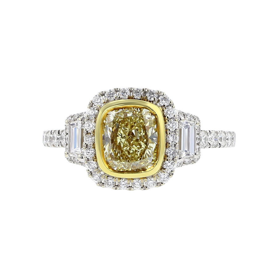 18K White and Yellow Gold Yellow Diamond Halo Ring