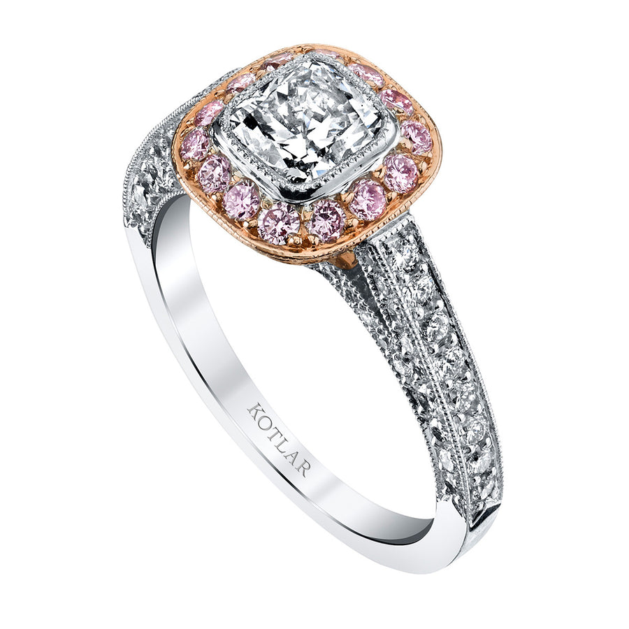 Kotlar Cushion Diamond Ring with Fancy Intense Pink Halo