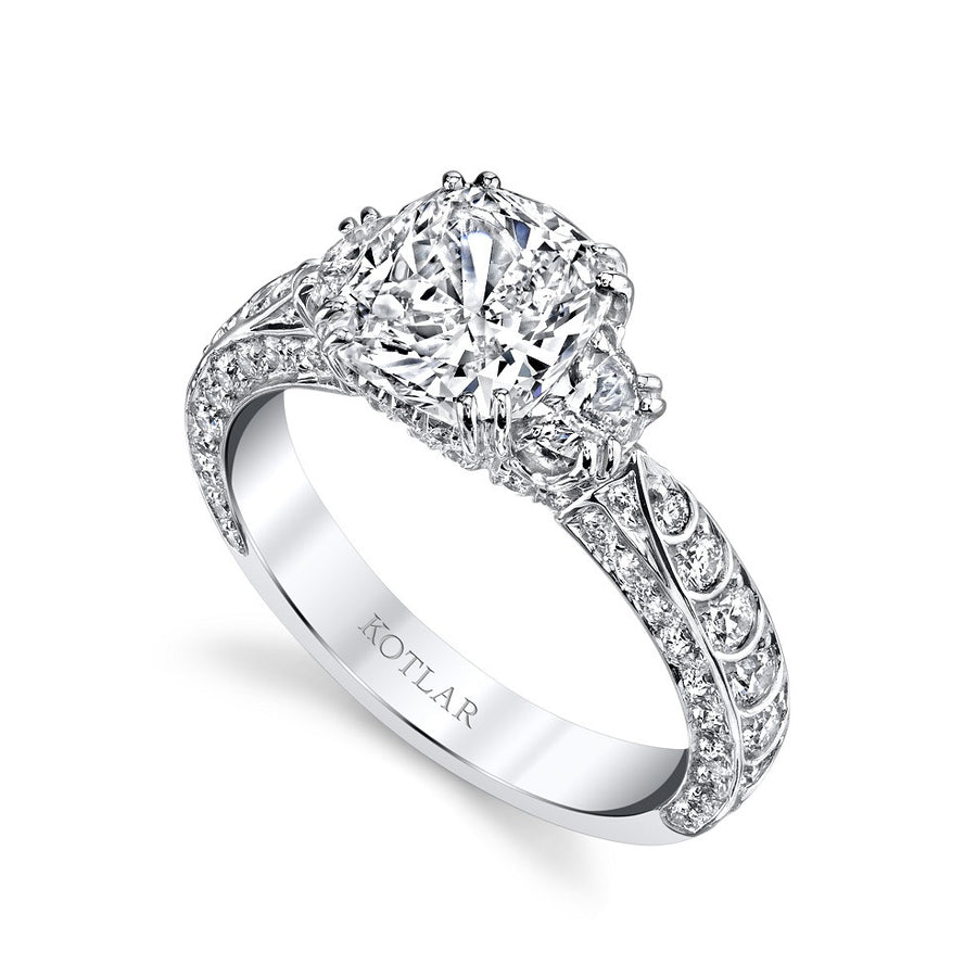 Platinum Scallop Kotlar Cushion Diamond Ring