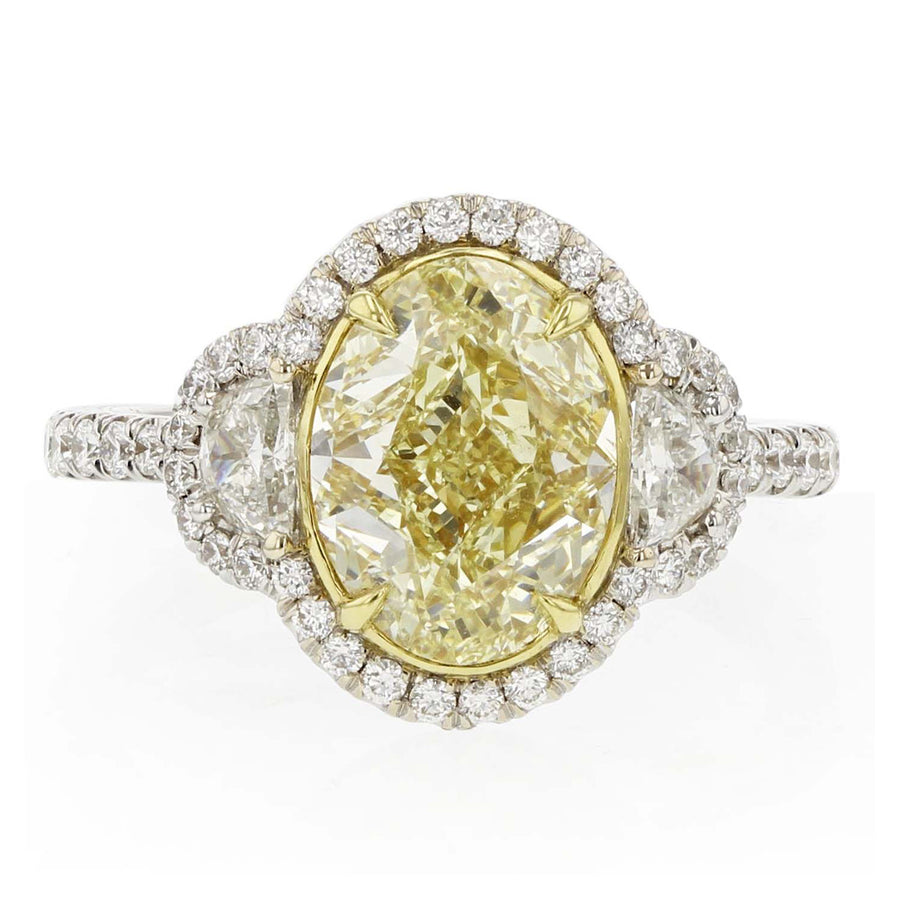 Fancy Yellow Diamond Ring with Half Moon Side Diamonds