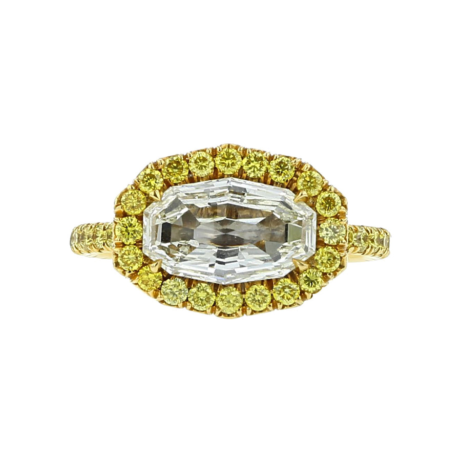 Fancy-Cut Diamond Ring with Yellow Pave Diamonds