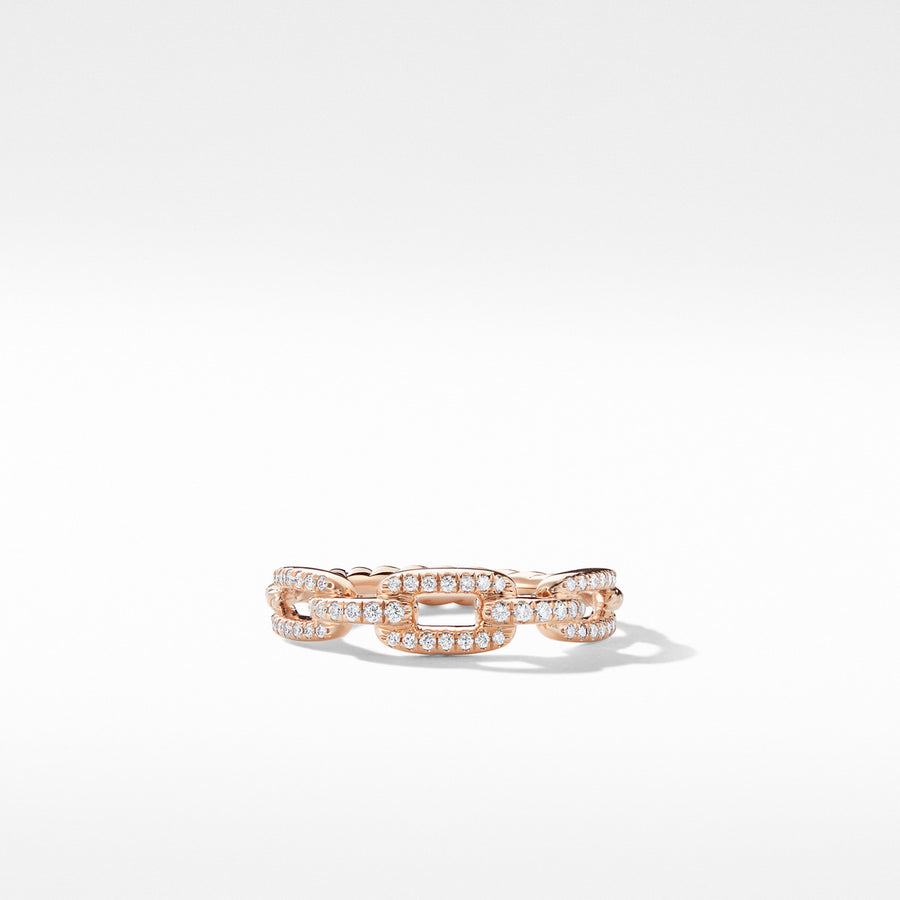 Stax Single Row Pave Chain Link Ring with Diamonds in 18K Rose Gold, 4.5mm