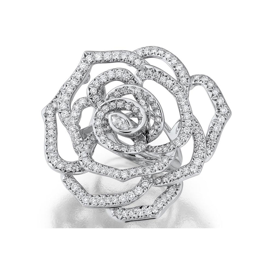 18K White Gold Diamond Rose Collection Ring