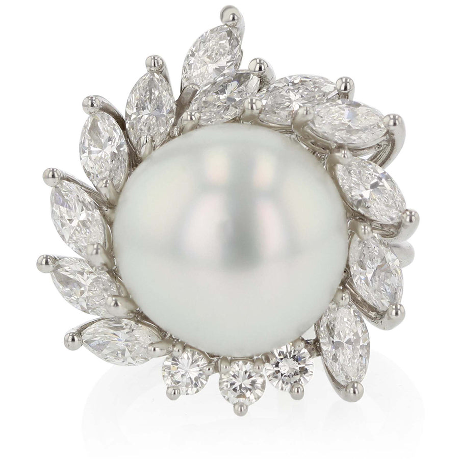Platinum Diamond South Sea Cultured Pearl Ring