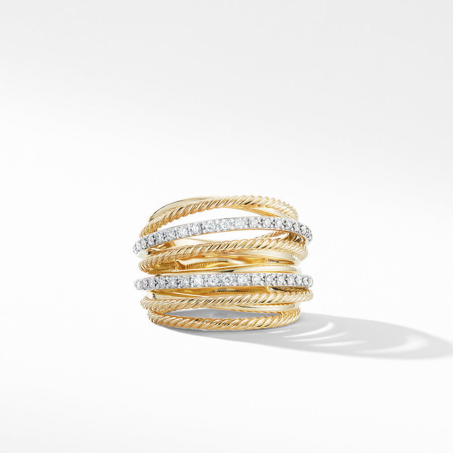 Crossover Wide Ring in 18K Yellow Gold with Diamonds