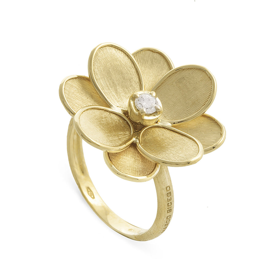 18K Yellow Gold and Diamond Small Flower Ring