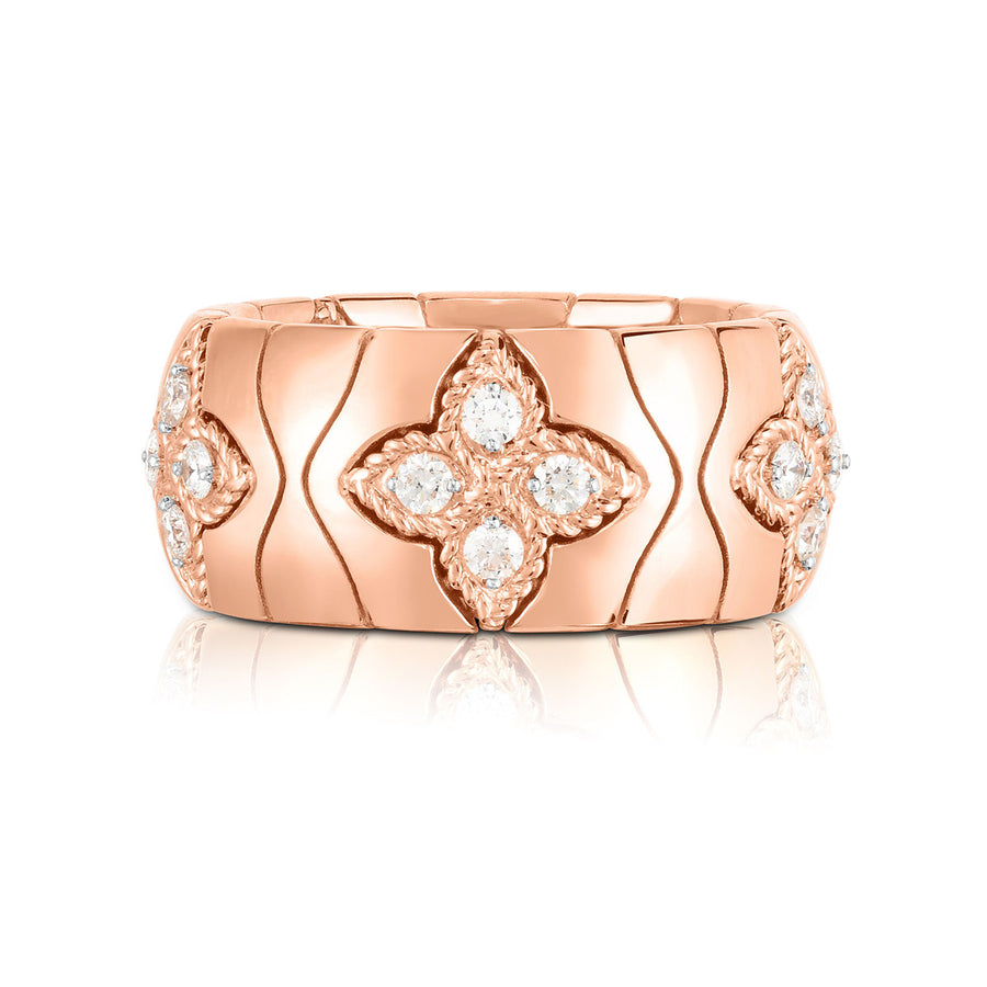 Royal Princess Flower Ring Band with Diamond Flowers