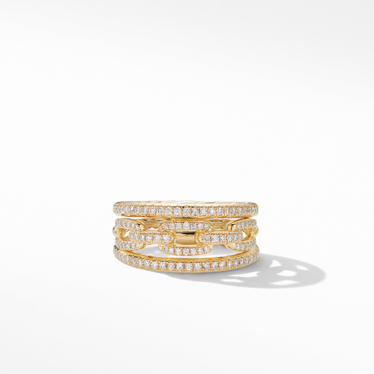 Stax Three-Row Chain Link Ring in 18K Yellow Gold and Diamonds