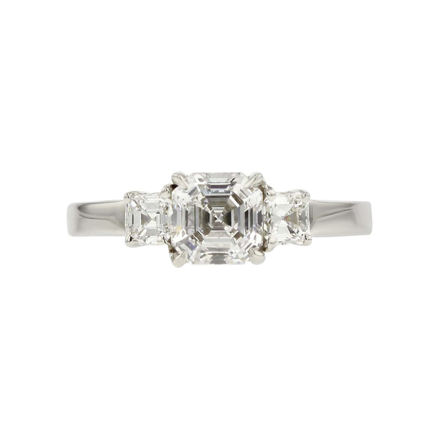 Platinum Asscher Cut Diamond 3-Stone Engagement Ring