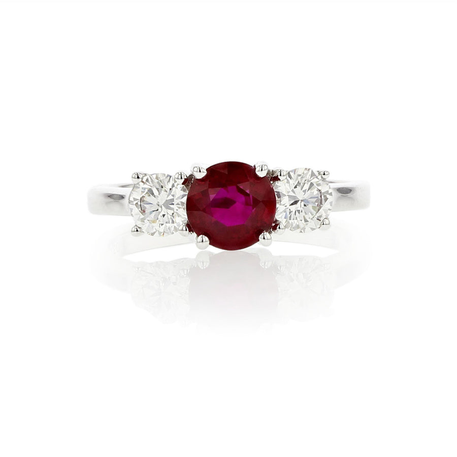 18K Gold Ruby and Diamond 3-Stone Trellis Ring
