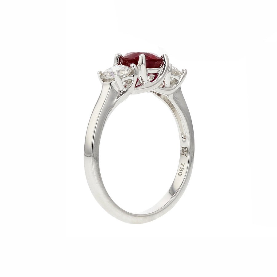 18K Gold Ruby and Diamond 3-Stone Trellis Ring