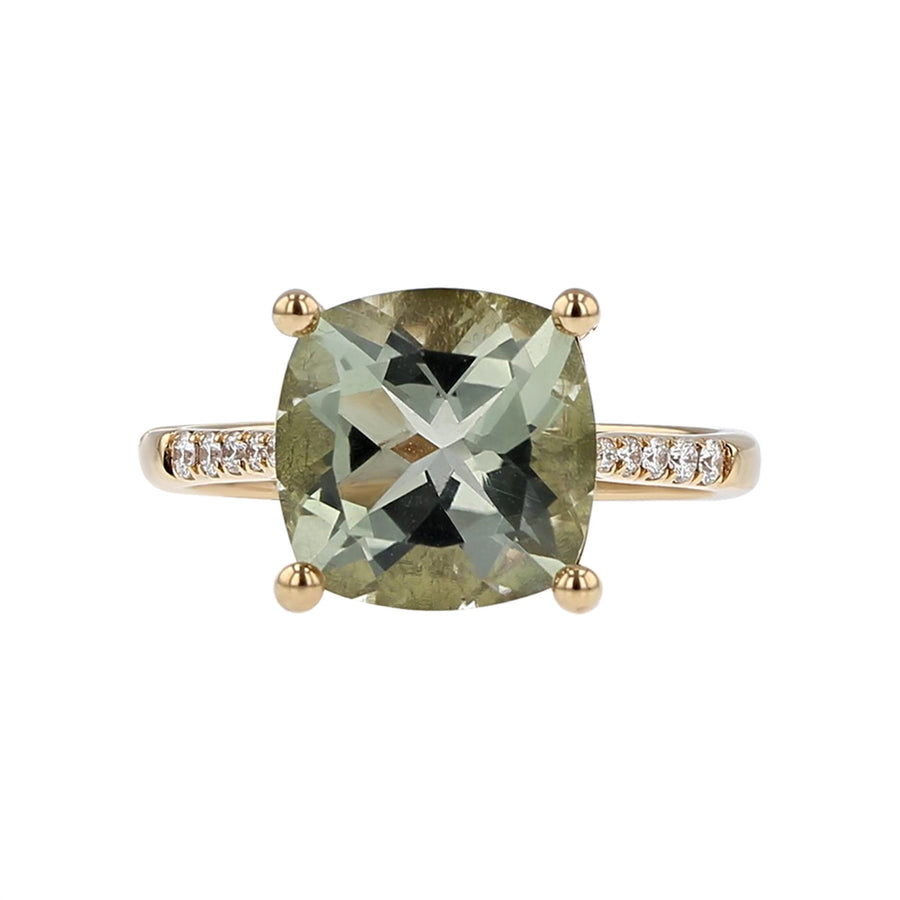 18K Rose Gold Green Quartz and Diamond Ring