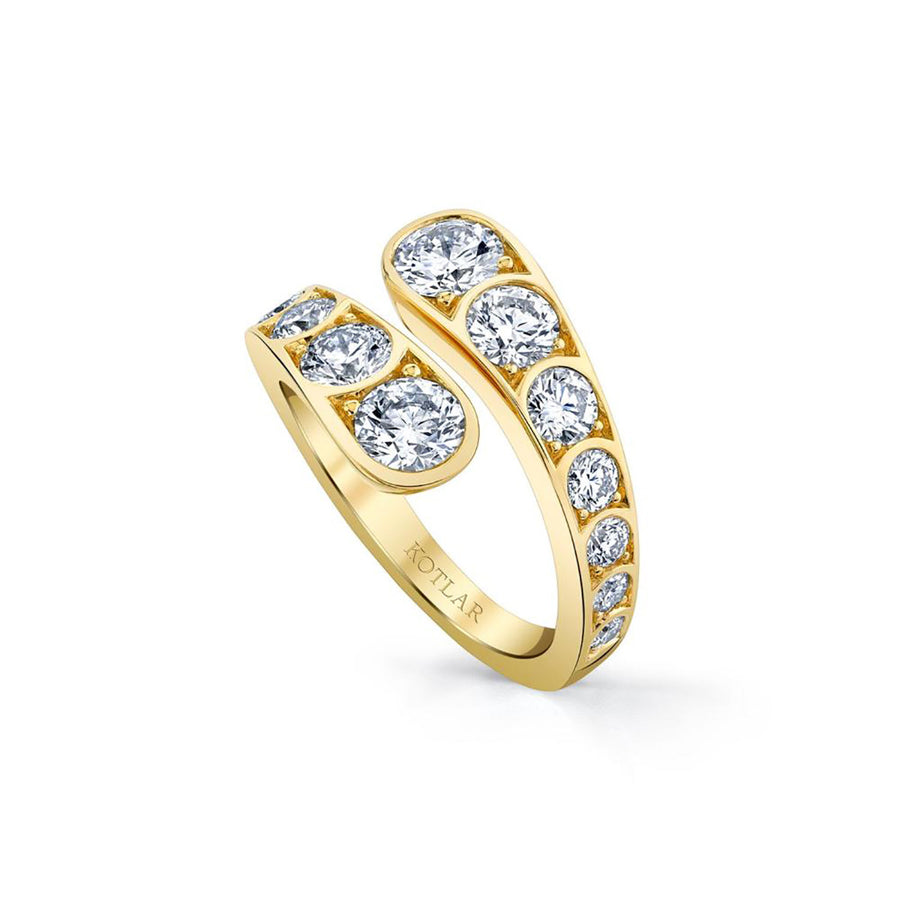 18K Yellow Gold Diamond Scallop Artisan Pave Bypass Ring