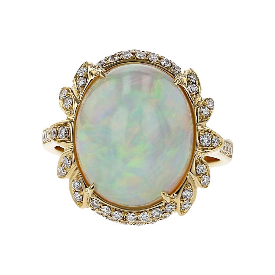 Ethiopian White Opal and Diamond Halo Ring