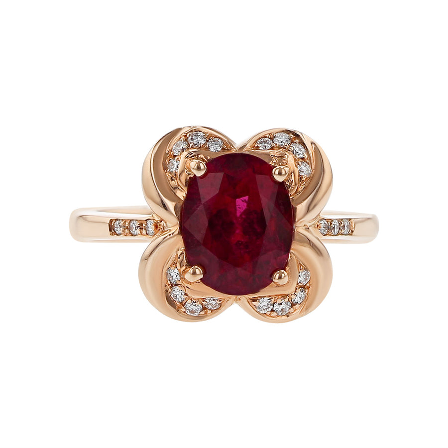 14K Rose Gold Oval Rubellite and Diamond Halo Ring