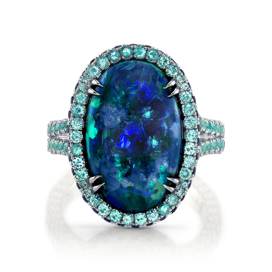 Opal, Paraíba Tourmaline, Sapphire and Diamond Ring