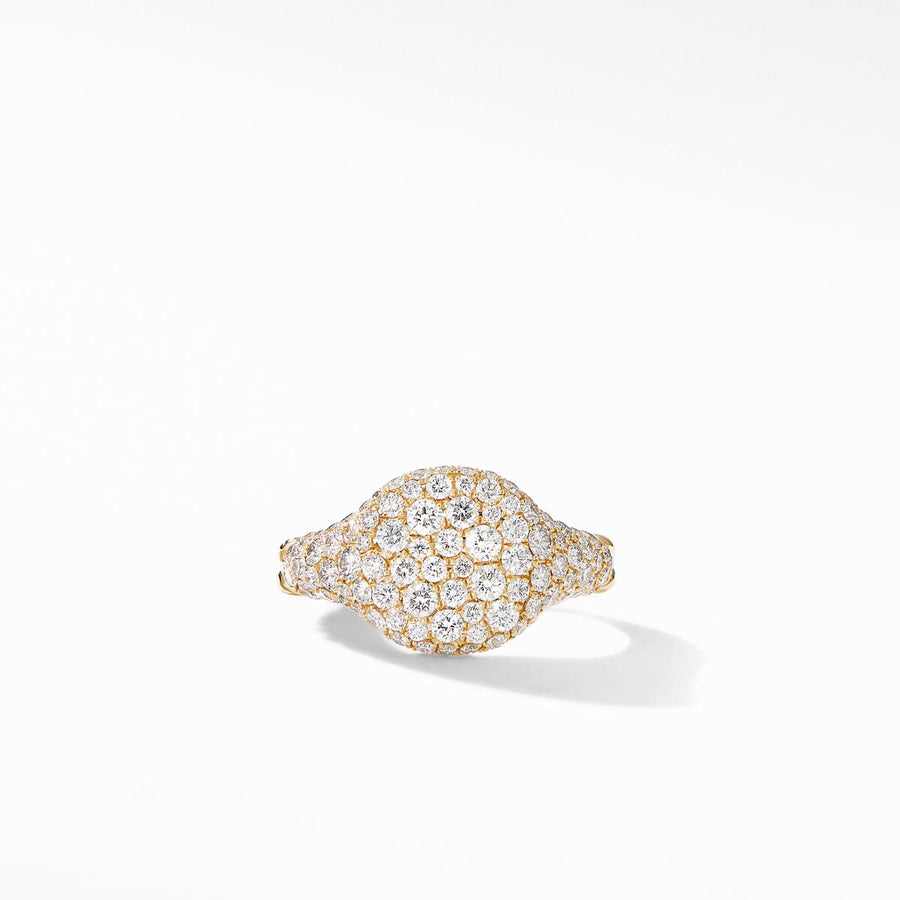 Chevron Pinky Ring in 18K Yellow Gold with Pave Diamonds