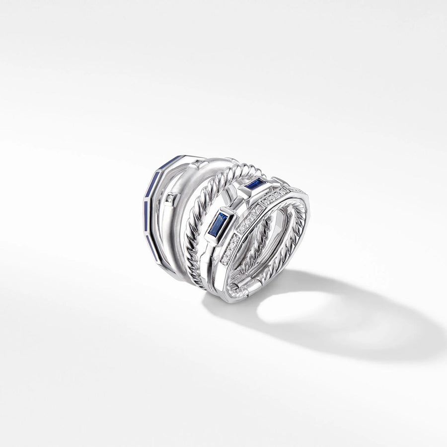Stax Five Row Ring in 18K White Gold with Sapphires