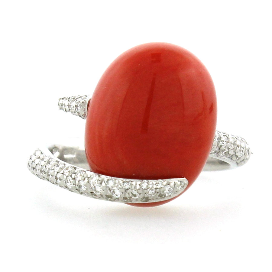 Ring with Coral and Diamonds