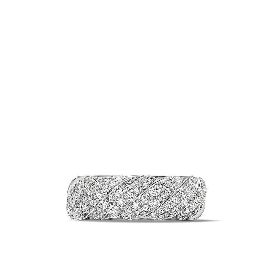Sculpted Cable Band Ring in Sterling Silver with Pave Diamonds