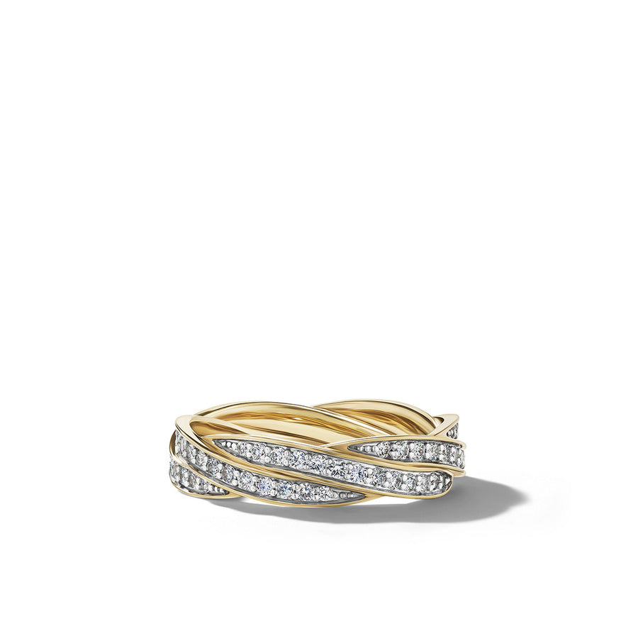 DY Helios Band Ring in 18K Yellow Gold with Pave Diamonds