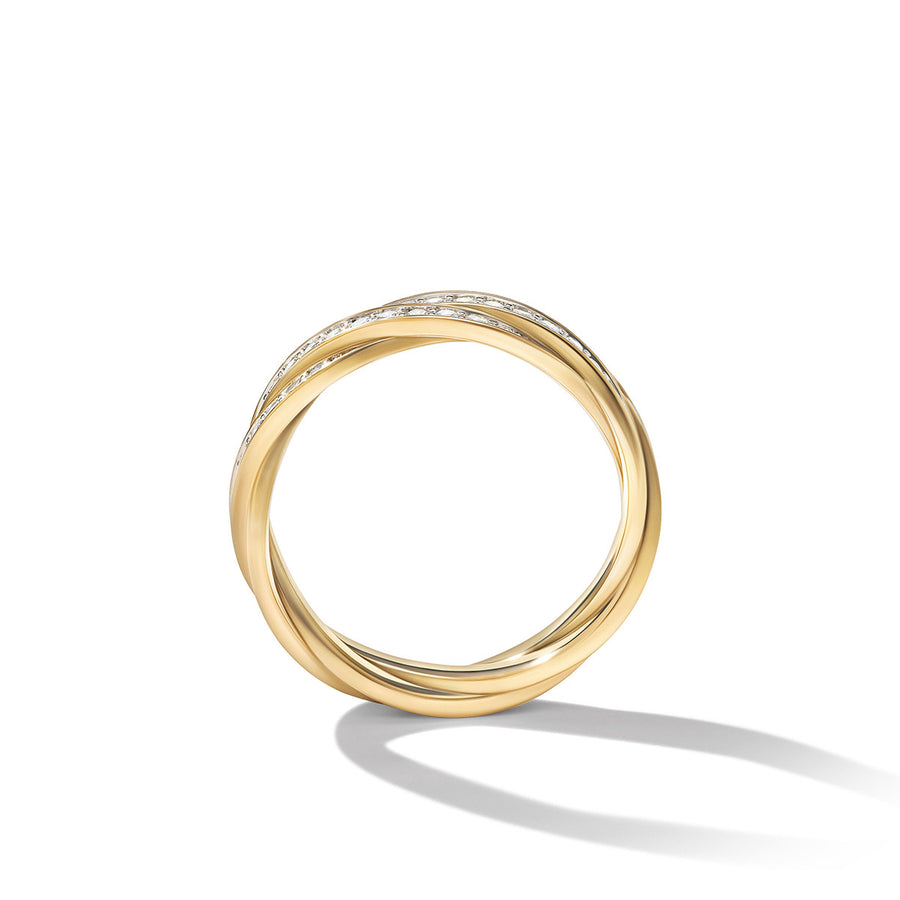 DY Helios Band Ring in 18K Yellow Gold with Pave Diamonds