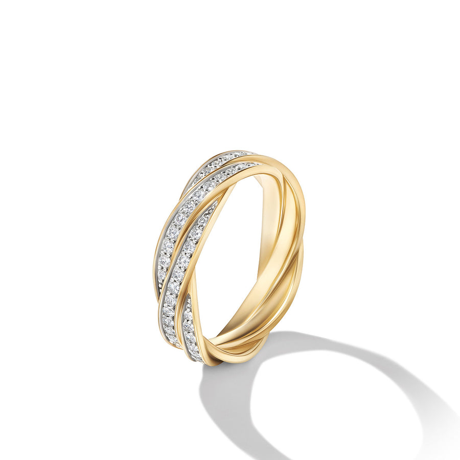 DY Helios Band Ring in 18K Yellow Gold with Pave Diamonds