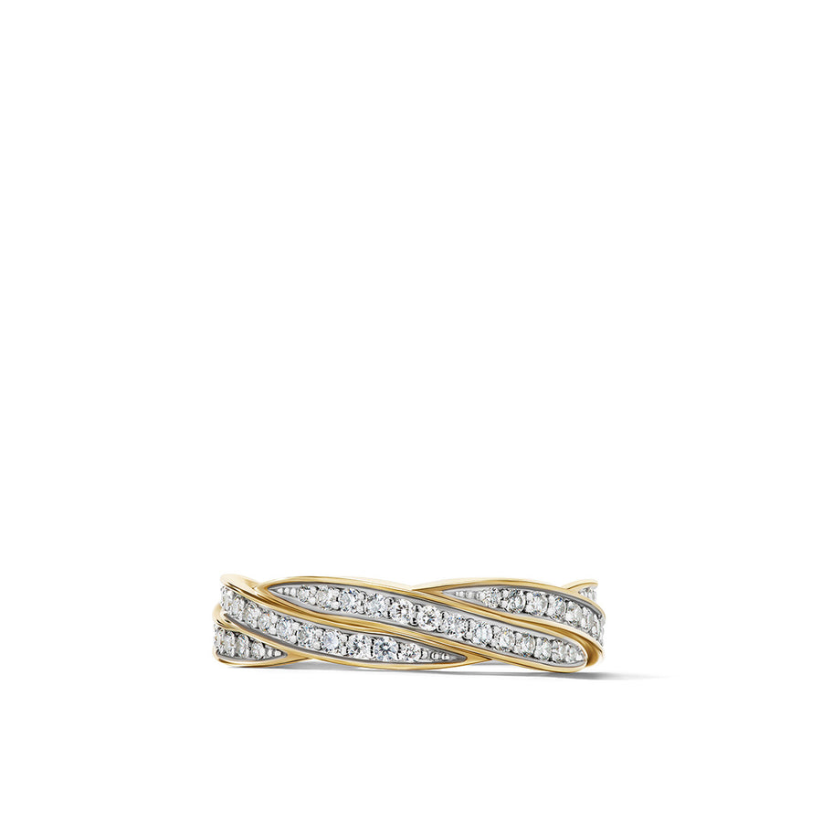 DY Helios Band Ring in 18K Yellow Gold with Pave Diamonds