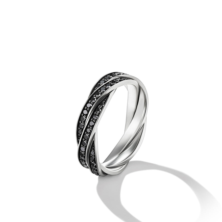 Band Ring in Sterling Silver with Pave Black Diamonds
