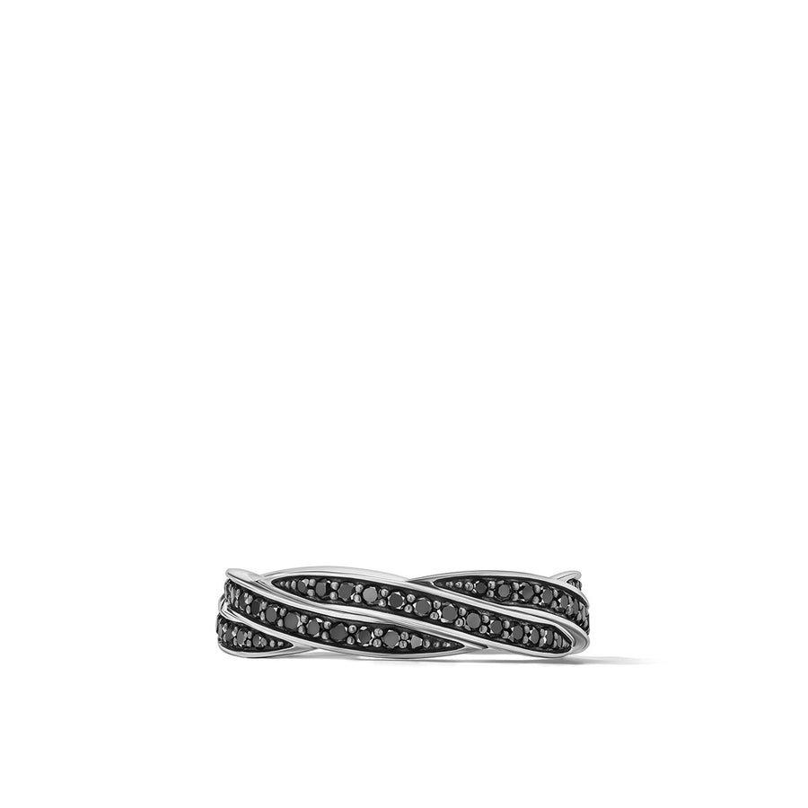 DY Helios Band Ring in Sterling Silver with Pave Black Diamonds