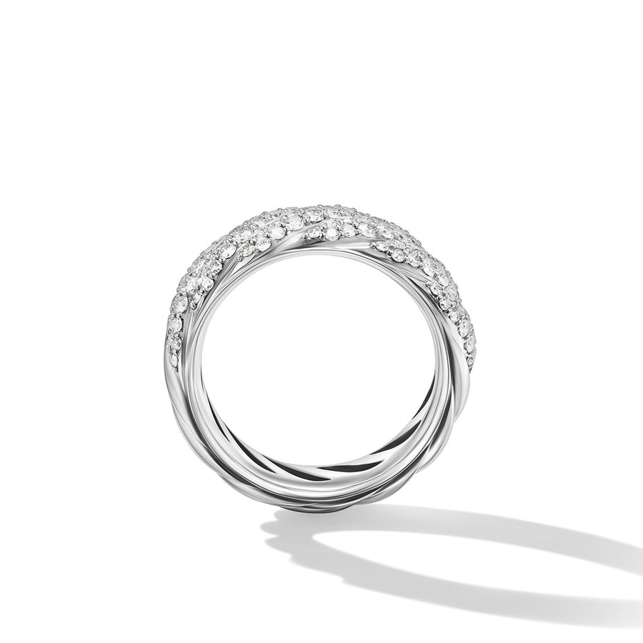 Sculpted Cable Band Ring in Sterling Silver with Pave Diamonds