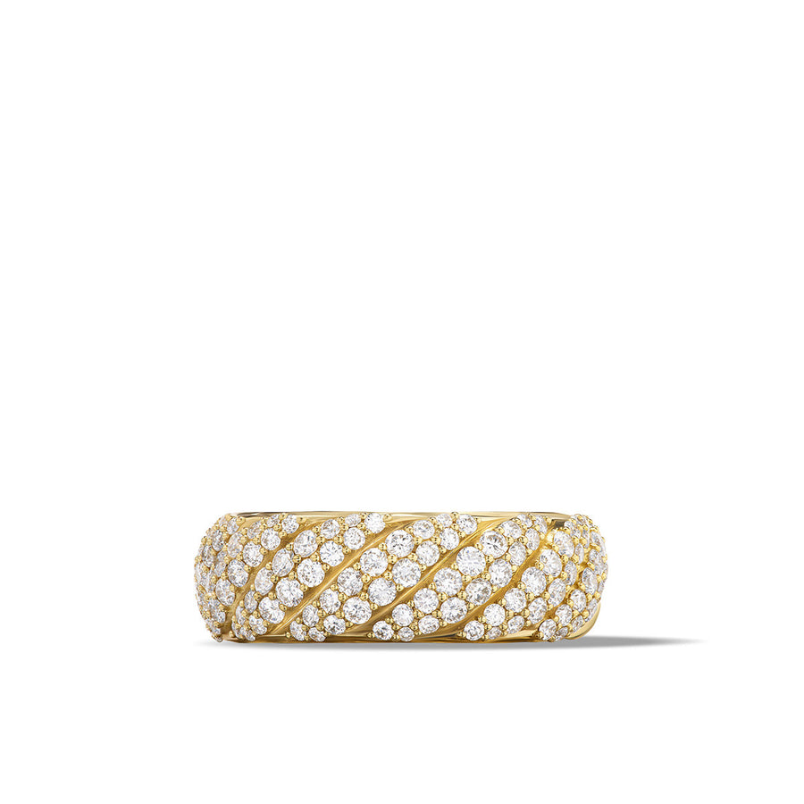 Sculpted Cable Band Ring in 18K Yellow Gold with Pave Diamonds